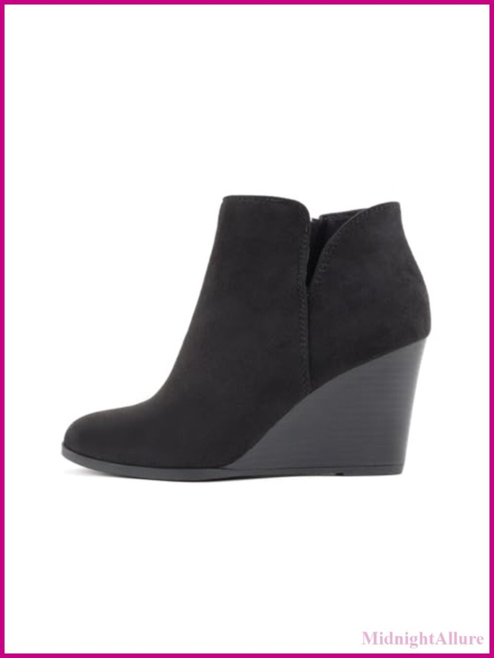 Mid Ankle Bootie Split Shaft Stacked Wedge Heel Imitation Suede